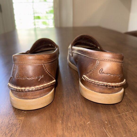 Canoos Brown Heritage Leather Penny Loafers Moc Toe Handmade USA Casual Men 7